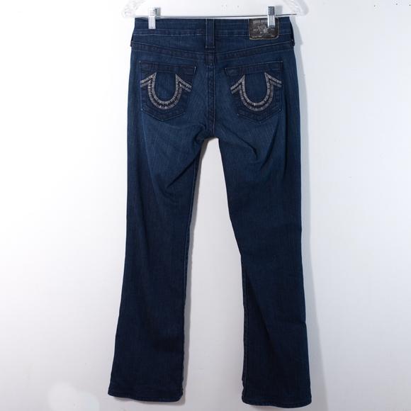 True Religion Tori Dark Wash Denim Embellished Jeans Pockets Size 27 x 30 - Picture 2 of 16